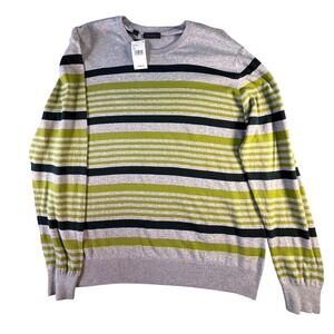 Saks Fifth Avenue Mens XXL Striped Green & Gray Crew Neck Sweater Long Sleeve